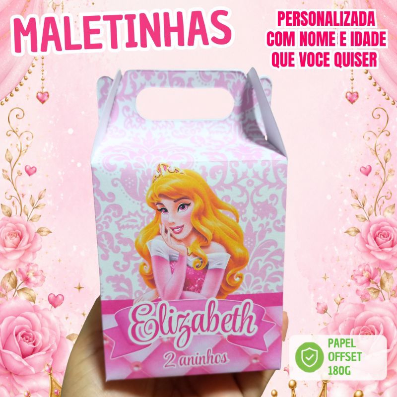 Maletinha Personalizada Princesa Aurora Rosa com Nome e Idade | Lembrancinha Festa Infantil Menina