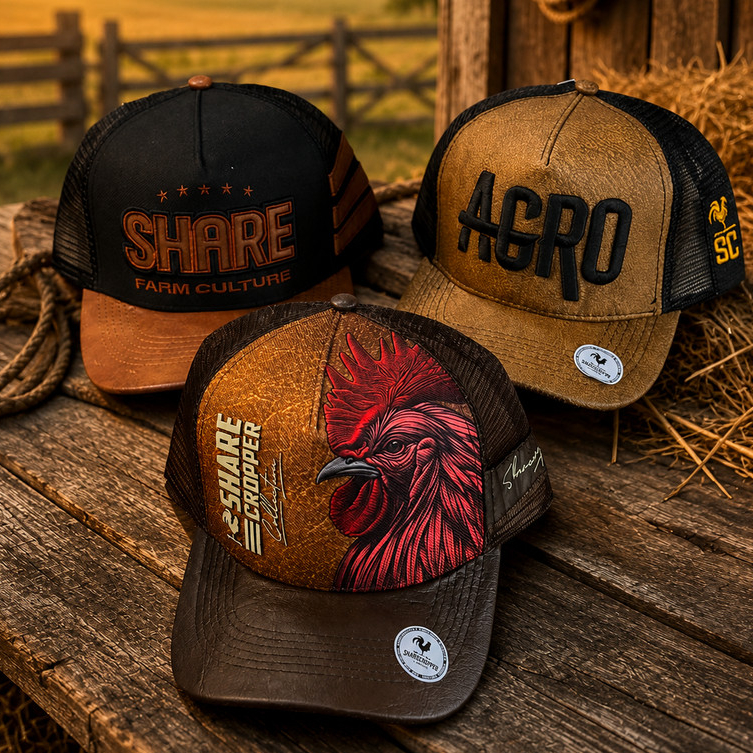 Boné Agro Trucker Snapback Masculino Country Fazenda Tela Aba Curva Ajustável