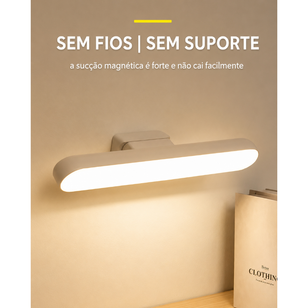 Luminária LED Bastão Recarregável Sem Fio Magnética Touch 3 Cores Com Controle Remoto USB