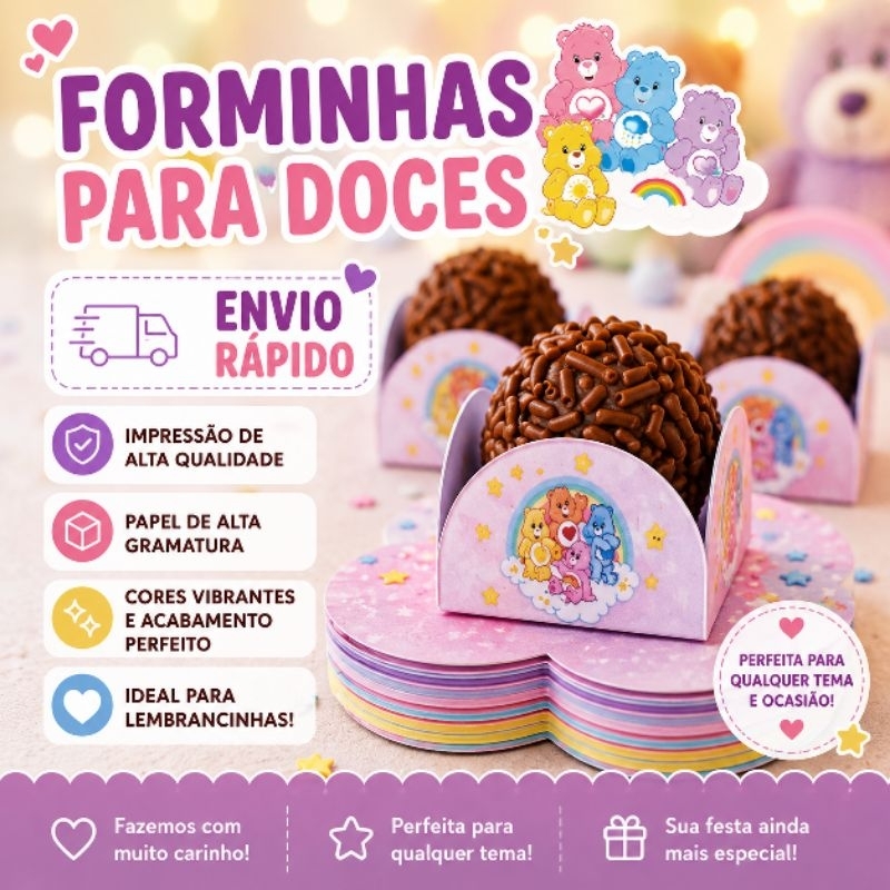 ENVIO RÁPIDO Ursinhos Carinhosos Forminhas 4 Petalas para Doces Docinhos Festa Aniversário Mimo Lembrancinhas