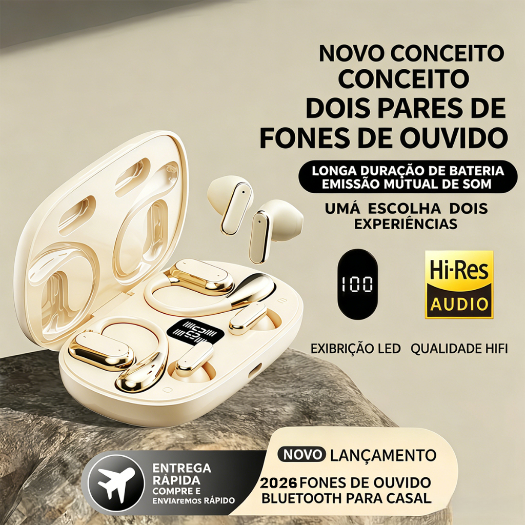 Fone de Ouvido Bluetooth 5.4 Sem Fio TWS Quatro Fones Display LED Redução Ruído Esportivo Pronta Entrega-B6