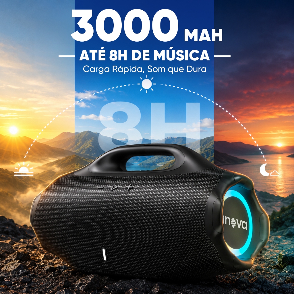 INOVA Caixa de Som Bluetooth 30W Potente IPX6 RGB TWS Bateria 3000mAh 8h Portátil USB TF — imagem 2 de 2