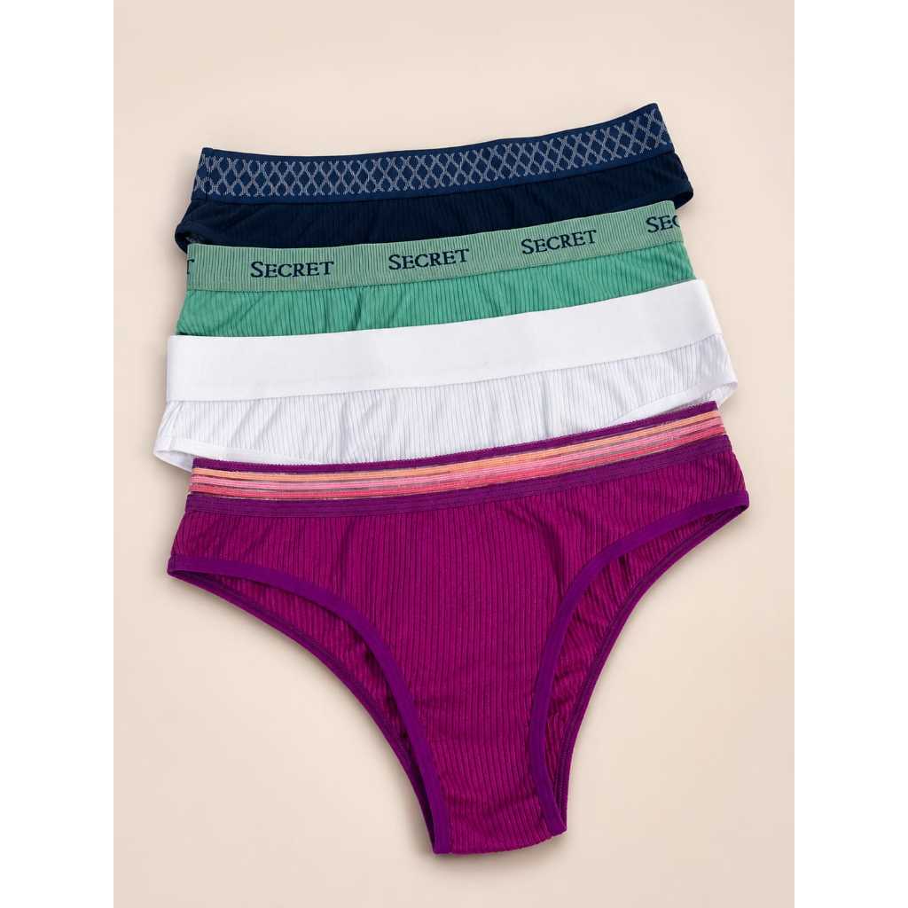Kit 5 Calcinha Básica Conforto Cintura Alta Tanga Conforto Ribaninha Adulto Feminina  Cores Variadas