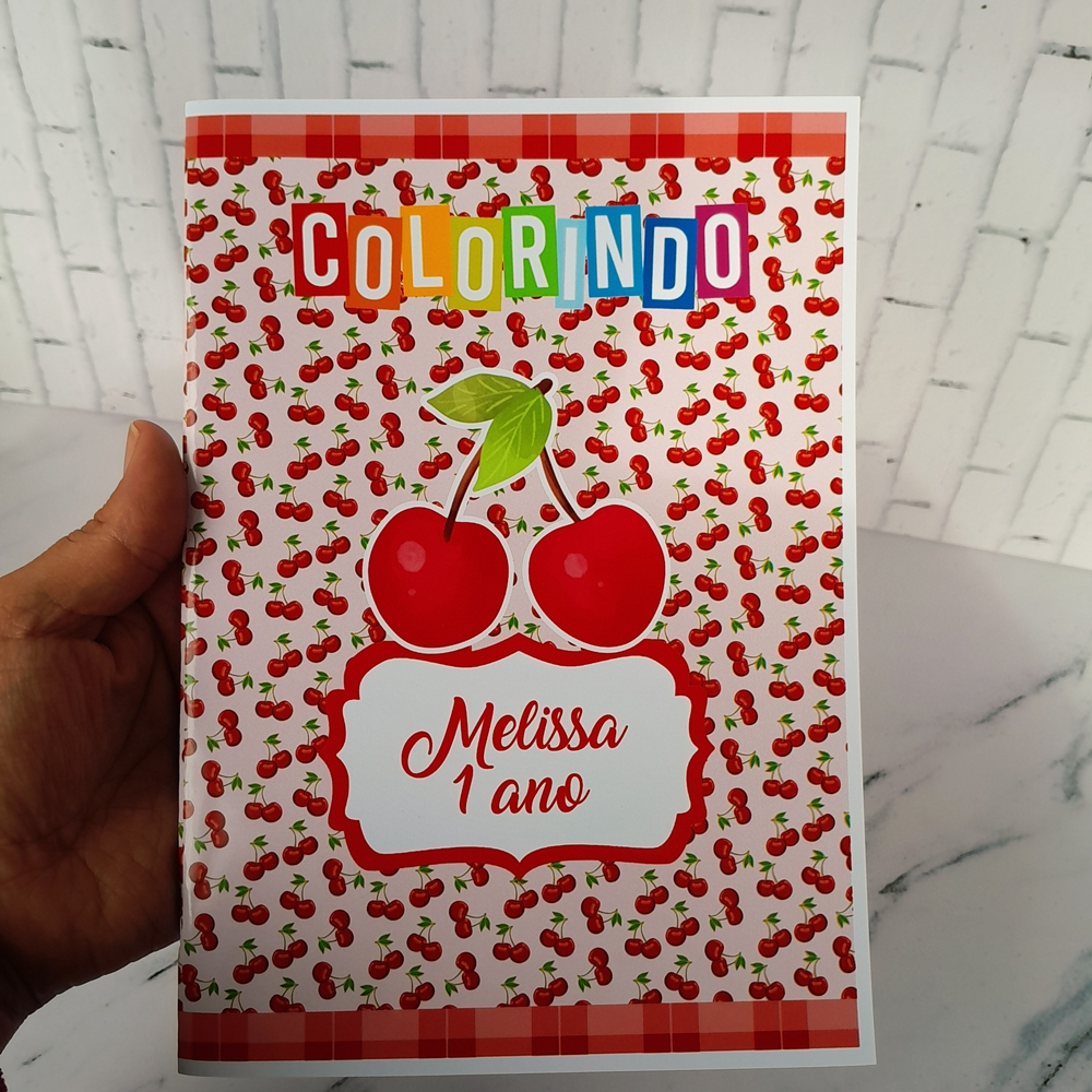 Kit Livrinhos de Colorir Revistinha Lembrancinha para Aniversário Personalizado Cerejinha Cereja do Bolo Cherry