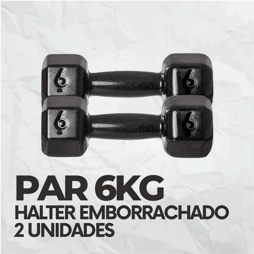 Par halter sextavado Emborrachado 6kg Peso de academia Musculação