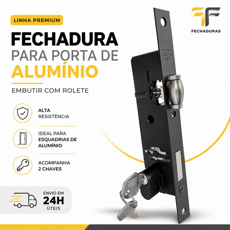 Fechadura Trinco Rolete 3F 522 Broca 21mm Porta Pivotante/ Esquadria