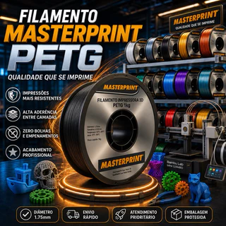 Filamento Petg Masterprint para Impressora 3D Preto Branco Azul Verde Amarelo Vermelho Rosa Cinza La