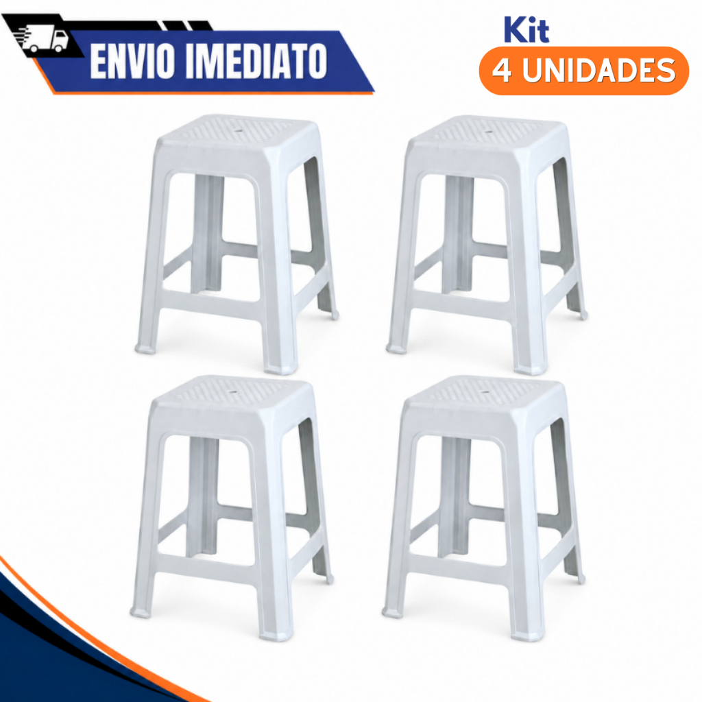 Kit Banquetas de Plástico na cor Branca Suporta Até 100KG