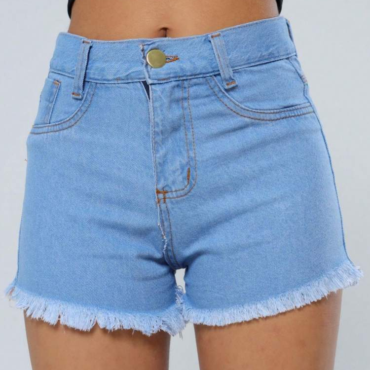 Short Infantil Jeans Menina Juvenil Cintura Alta Modelo Liso Barra Desfiada Lavagem Clara