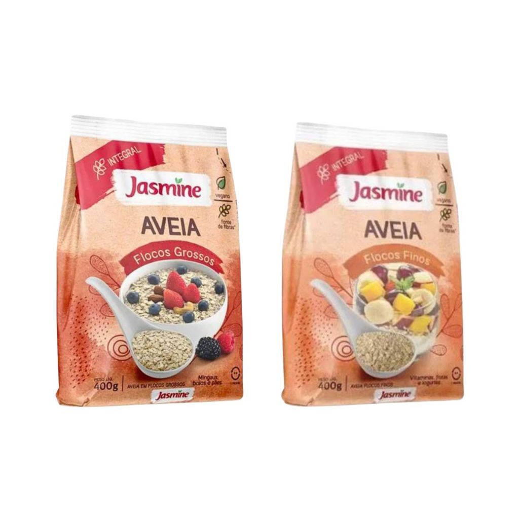 Kit Aveia em Flocos Finos Jasmine Integral 400g + Aveia em Flocos Grossos Jasmine Integral 400g