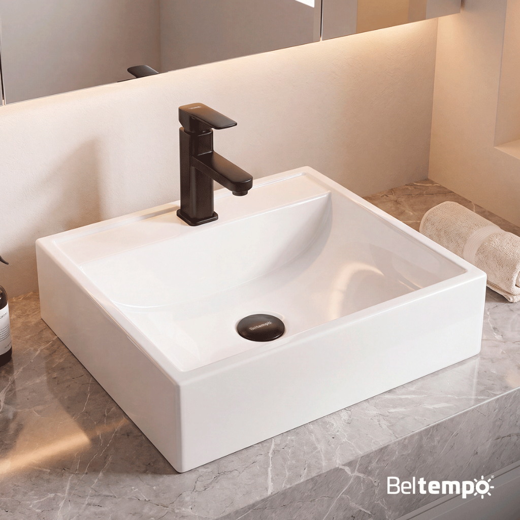 Cuba Pia de Apoio Sobrepor Quadrada 40x37 Branca Banheiro Lavabo Beltempo BT-2003