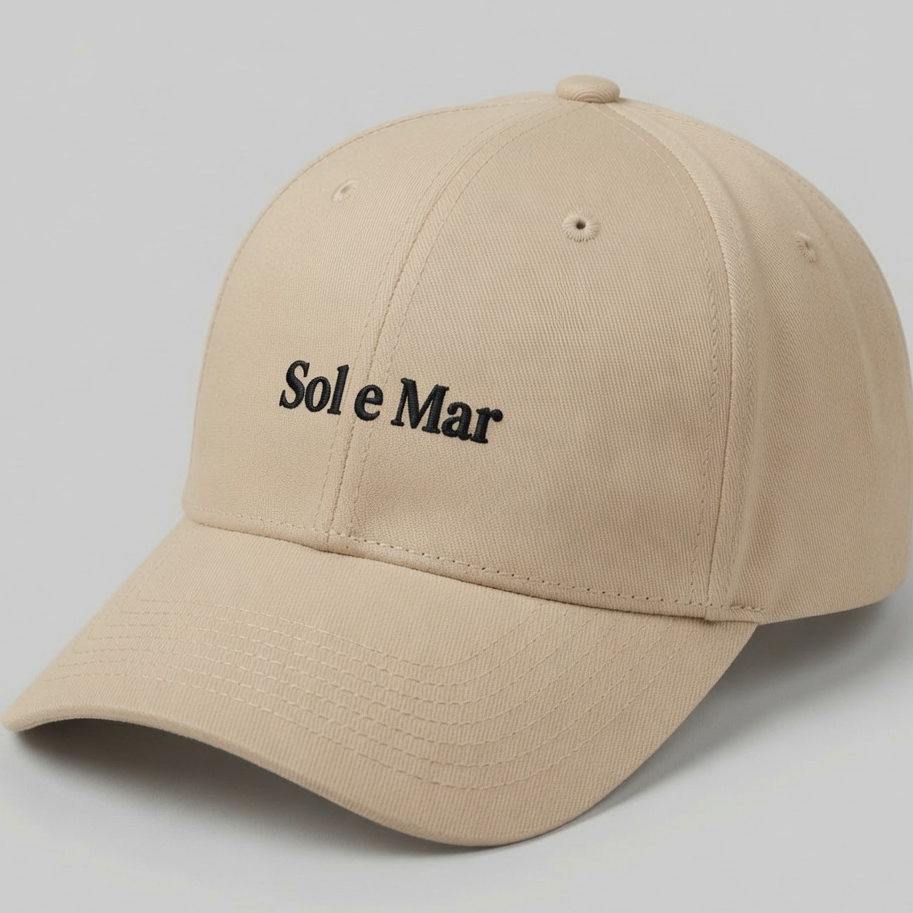 Boné Bege feminino Sol e Mar Aba Curva | Estilo Minimalista | Frase Praia com regulagem