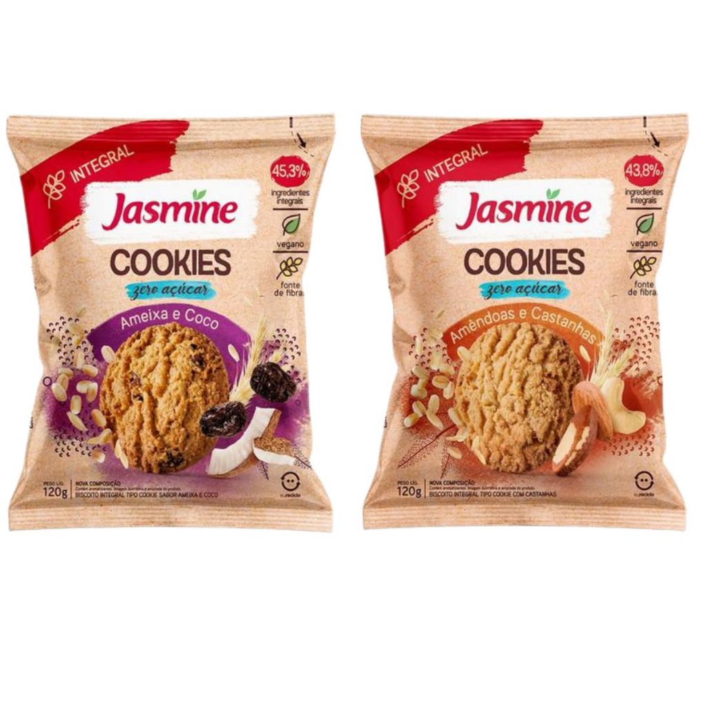Kit Cookie Jasmine Ameixa e Coco + Amêndoas e Castanhas Zero Açúcar 120g