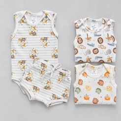 Kit 2 Conjuntos Verão Regata Sortido Menino Body + Tapa Fralda