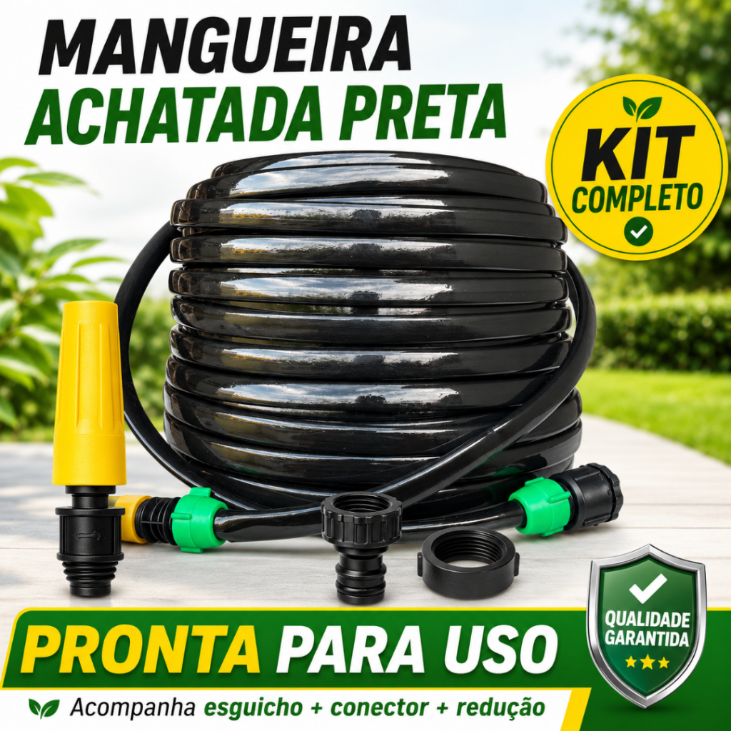 Mangueira De Jardim Achatada Preta Kit Completo Com Bico Pronta Para Uso Anti Dobras 05m A 40m