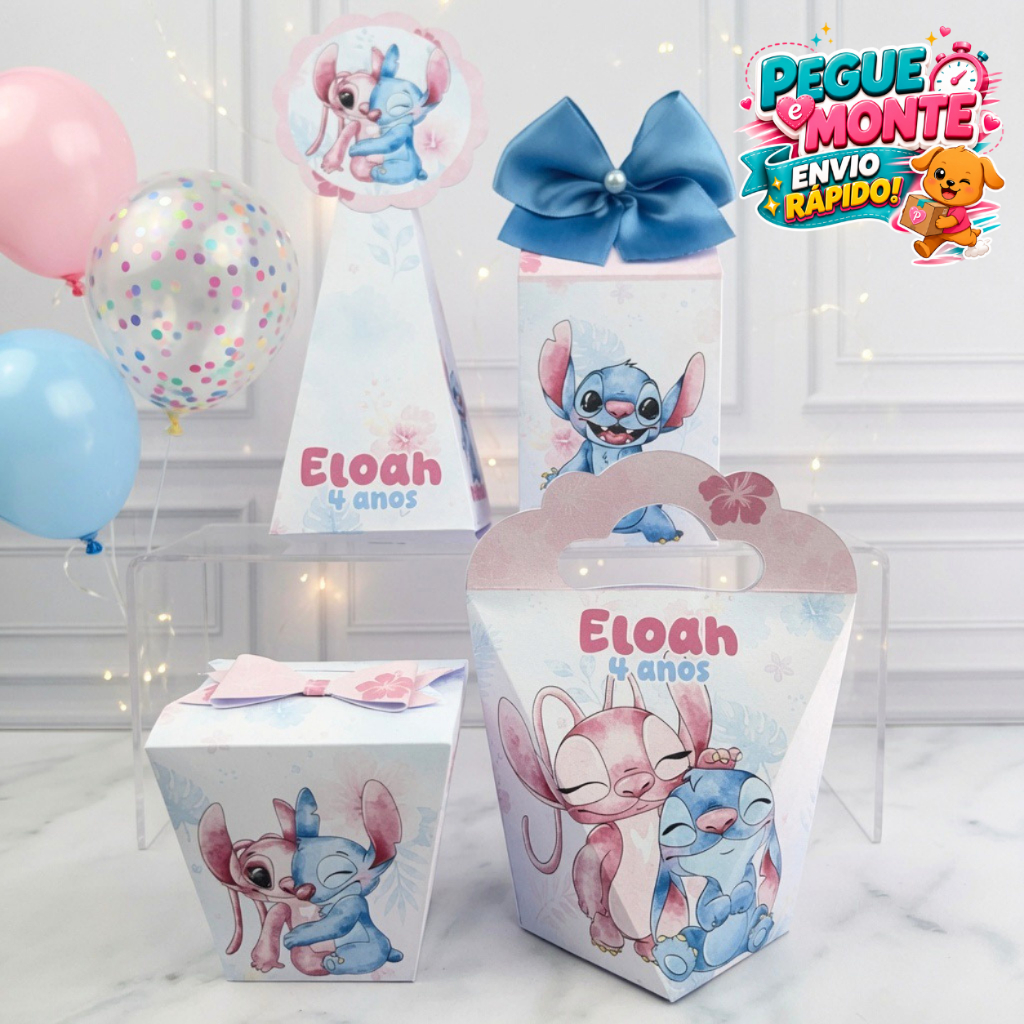 Kit Caixas Stitch e Angel | Lembrancinhas Personalizadas | Caixinhas para Festa Infantil | Aniversário