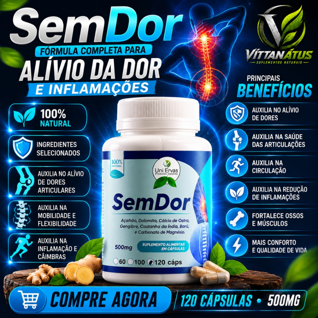 Suplemento Sem-dor Natural - 120 Cápsulas de 500Mg