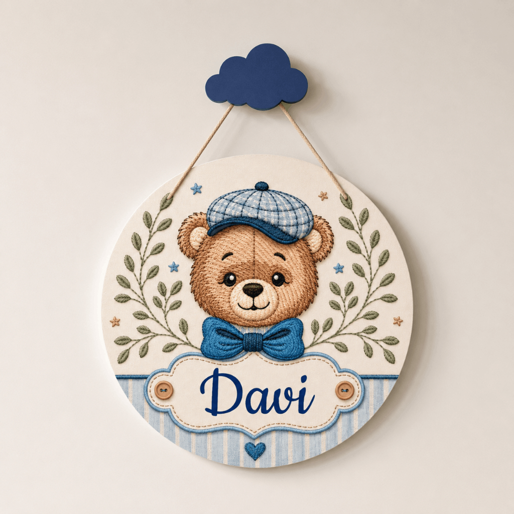 Porta Maternidade Ursinho Menino Nome Personalizado Decoração Infantil