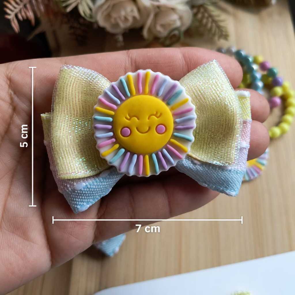 Laço de Cabelo Infantil Parzinho Arco iris Solzinho Colorido Amarelo Lembrancinha — imagem 2 de 2