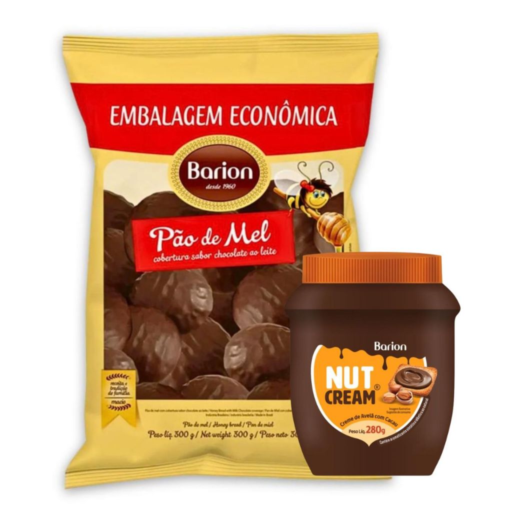 Kit Barion Creme De Avelã Nutcream 280g + Pão De Mel Cob Sabor Chocolate 300g - Barion