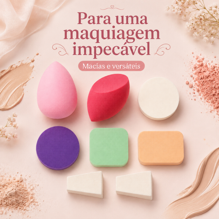 Kit Completo 8 Esponjas para Maquiagem Facial Uso Seco e Úmido Base Pó Corretivo — imagem 2 de 2