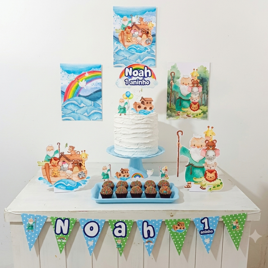 Kit Festa A Arca de Noé Personalizado Só Um Bolinho Festa em Casa Aniversário Infantil adulto Mesversário lembrancinha