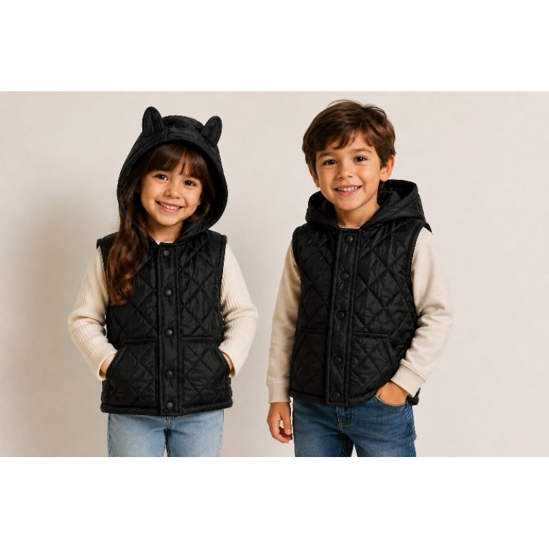 Colete Infantil Inverno com touca e bolso Menina/Menino