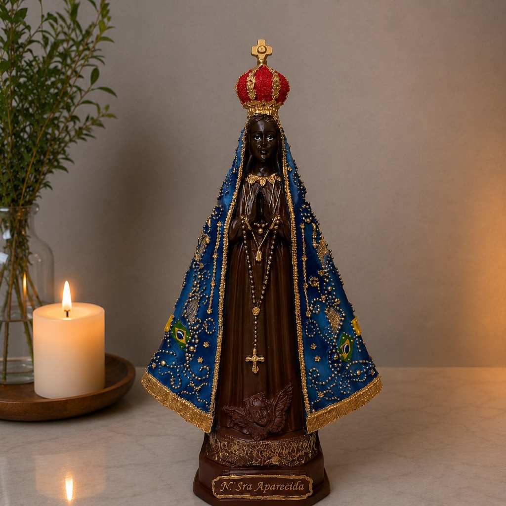 Imagem Nossa Senhora Aparecida 25cm Resina Nacional Artesanal Pintada à Mão  Decoração Religiosa Católica
