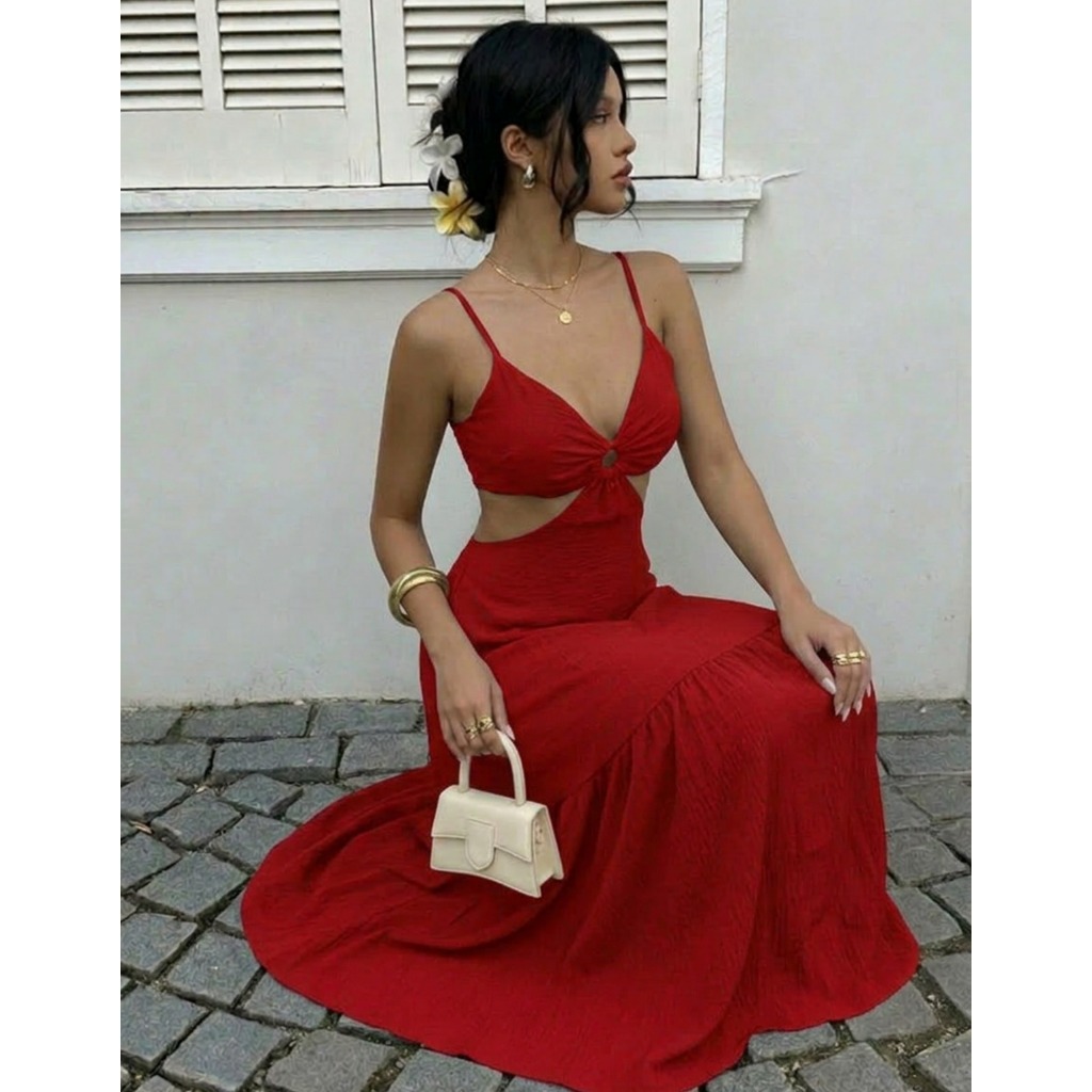 Vestido Longo Costas De Amarrar Bojo Estruturado Elegante Ano Novo 2026