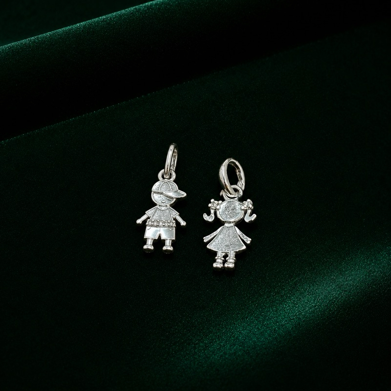 Pingente Menino e Menina Detalhado Prata 925