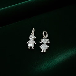 Pingente Menino e Menina Detalhado Prata 925