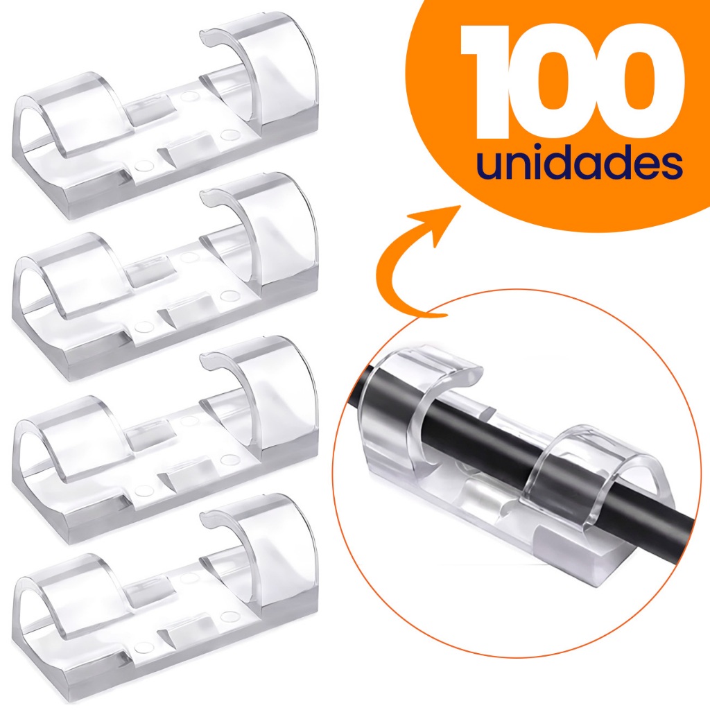 Kit Clips Organizador de Fios e Cabos Autoadesivo Passa Fio