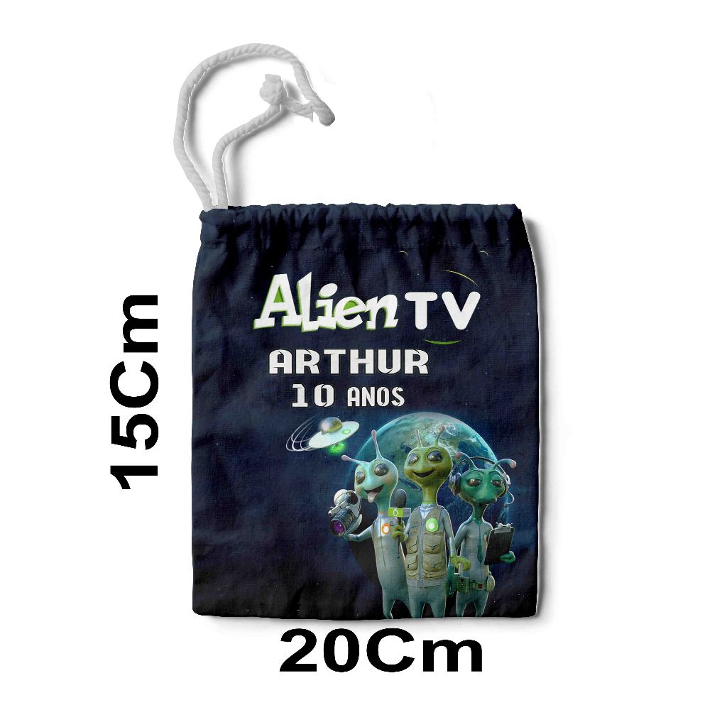Kit Mochilinha Sacolinha Saco Sacochila Saquinho Lembrancinha Brinde Aniversario Personalizadas Alien TV