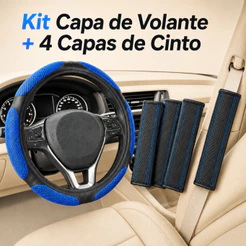 Kit Capa de Volante Universal + 4 Capas Protetoras de Cinto de Segurança Automotivo Conforto Premium