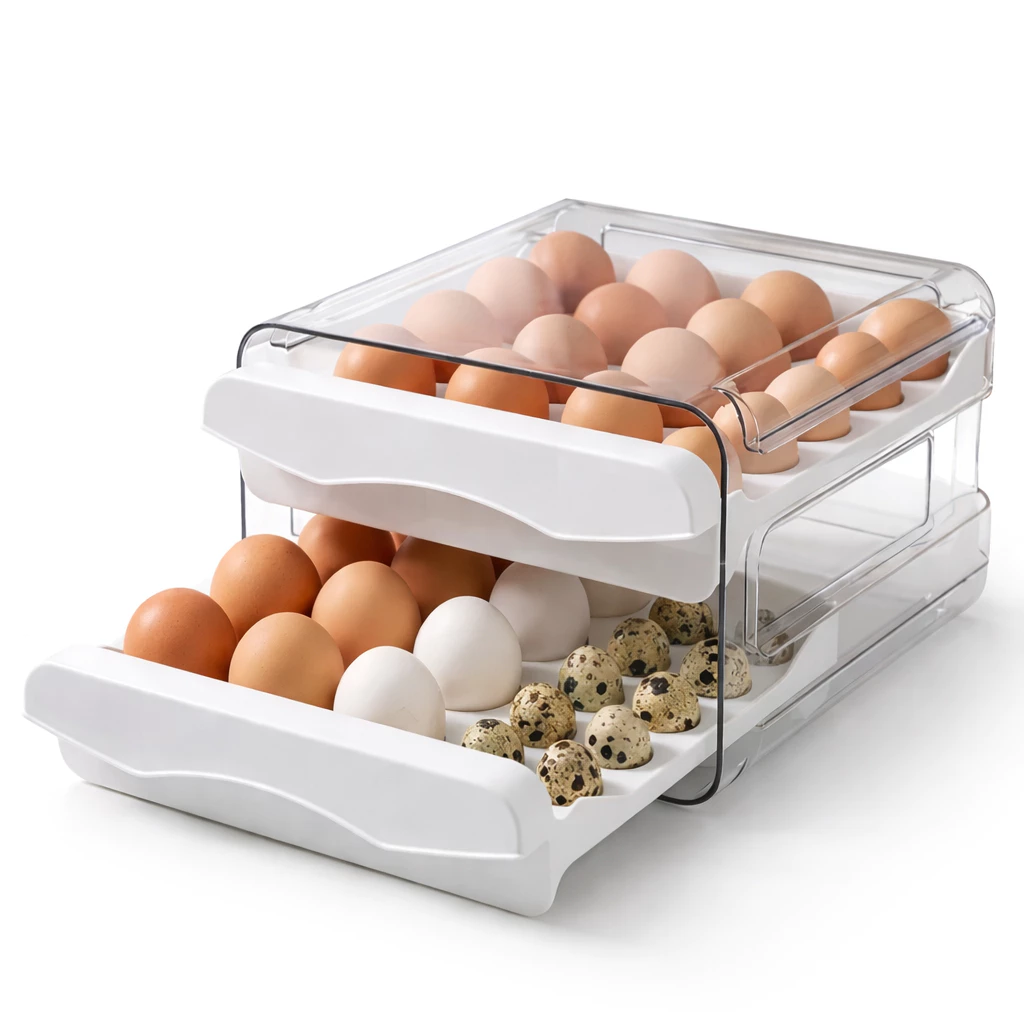 Porta Ovos de Gaveta Acrílico Suporte 32 Ovos para Organizar Cozinha Prático para Quem Cozinha Geladeira Bpa Free