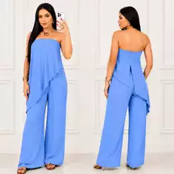 Macacão Pantalona Longo Feminino assimétrico Tomara que caia M-G Duna