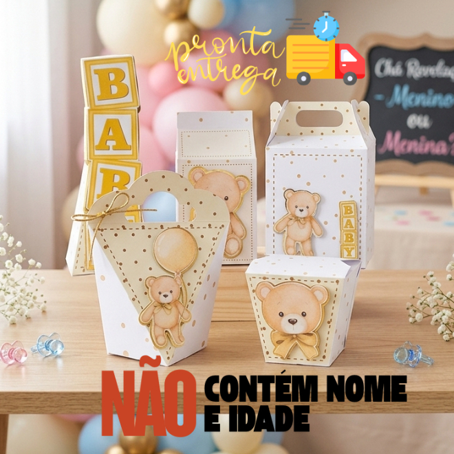 KIT CHÁ REVELAÇÃO URSINHO 20 PÇS - ENVIO IMEDIATO - CHÁ DE BEBÊ - LEMBRANCINHA-- CAIXINHAS