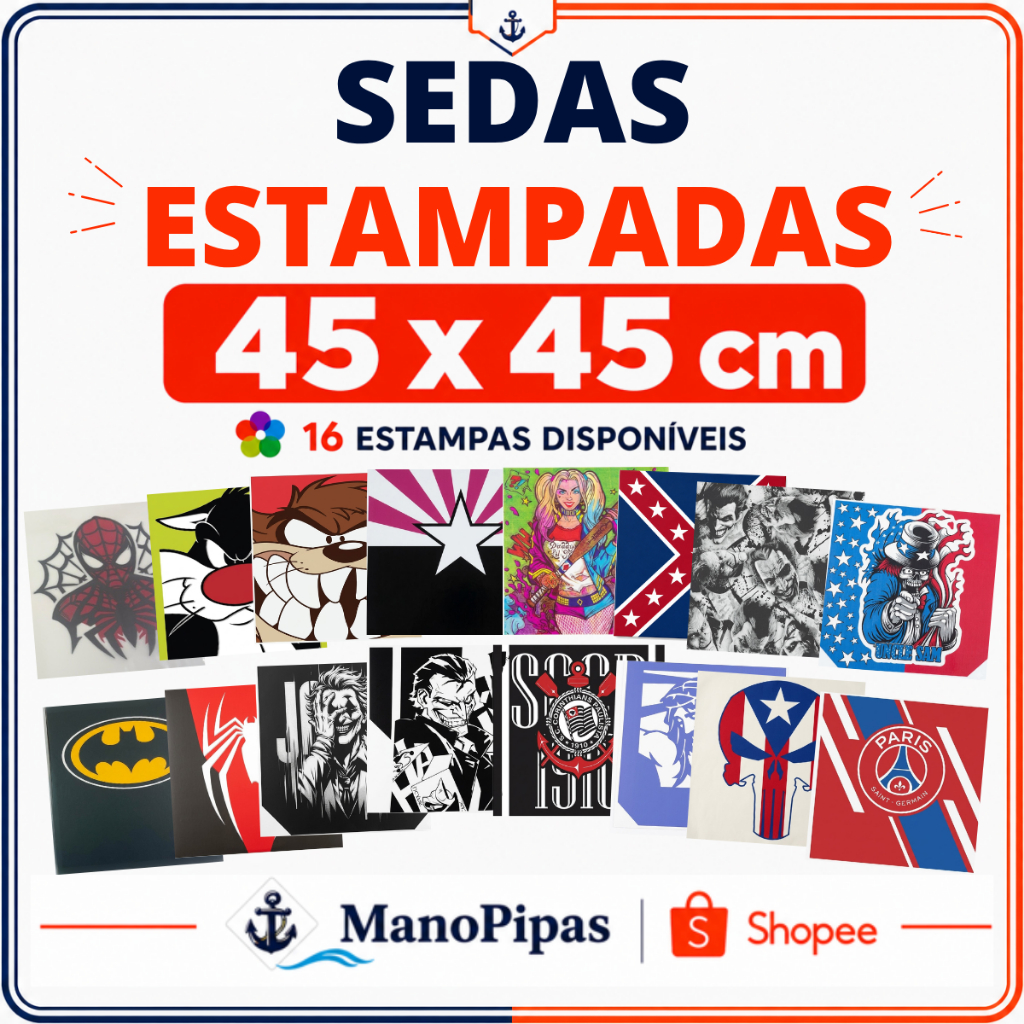 Papel de Seda Estampado 45x45cm 100/200/300 Folhas Sortidas ou Escolher