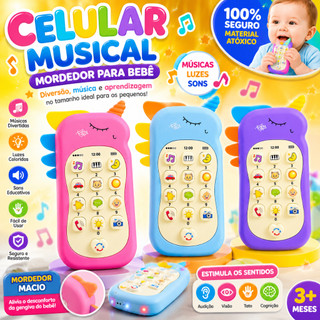 Celular Infantil Musical telefone Interativo com mordedor Educativo Sensorial brinquedo b…