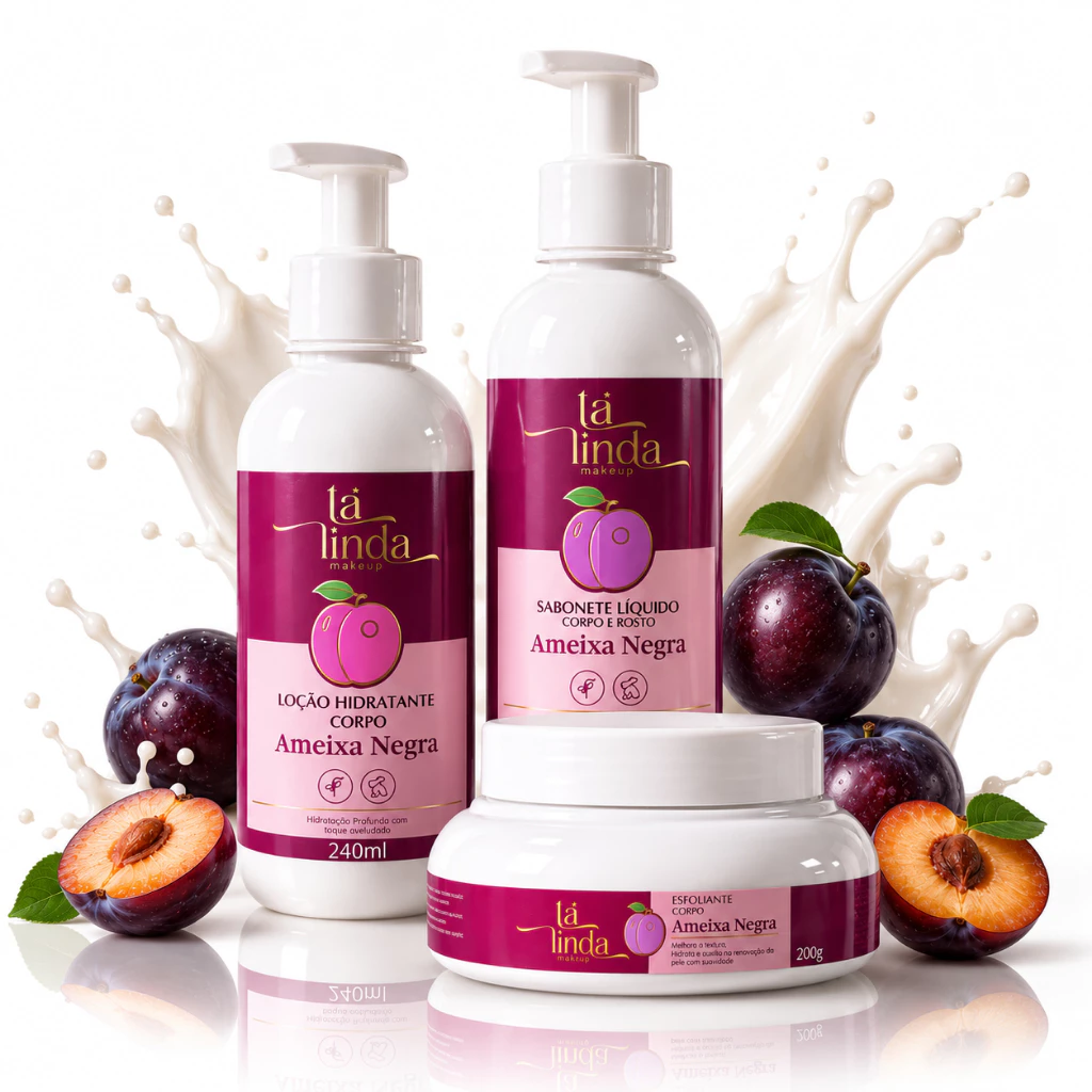 Kit Corporal Ameixa Negra Ta Linda Hidratante 240ml + Sabonete 240ml + Esfoliante 200g