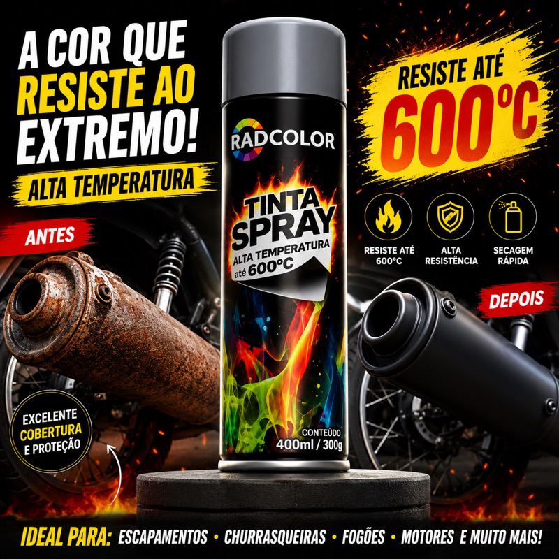 Tinta Spray Para Escapamento Todas as cores Alta Temperatura 600°C Moto Carro Churrasqueira 400ml