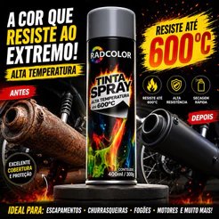Tinta Spray Para Escapamento Todas as cores Alta Temperatura 600°C Moto Carro Churrasqueira 400ml