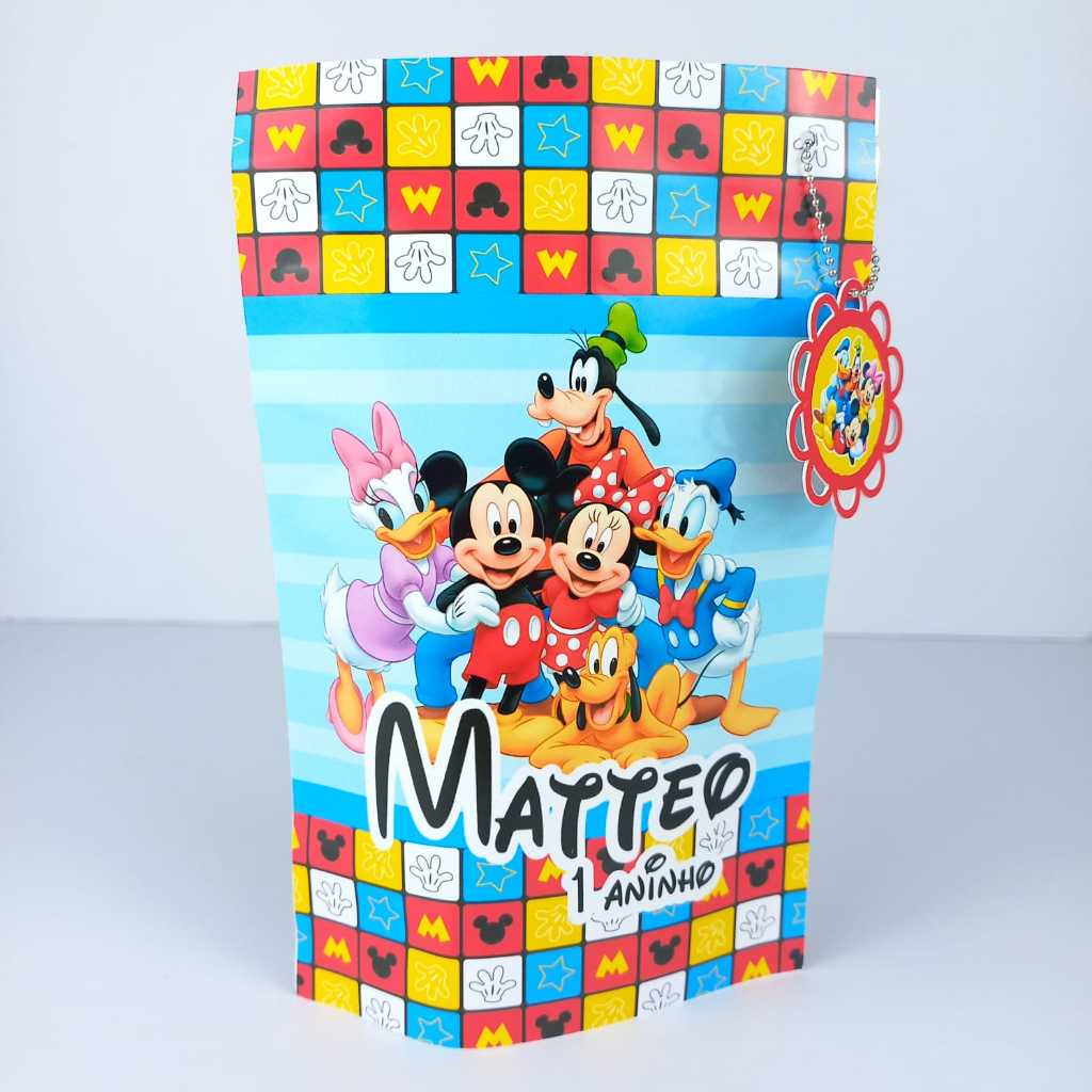SAQUINHO METALIZADO 12X18 TURMA DO MICKEY PERSONALIZADO PARA LEMBRANCINHA FESTA INFANTIL ANIVERSÁRIO
