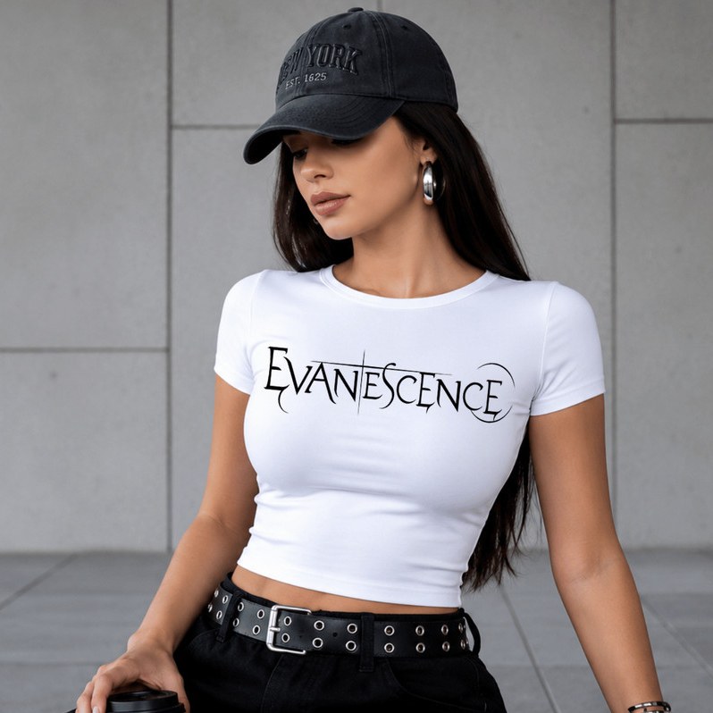 Blusinha Camiseta Baby Look Baby Tee Coladinha Feminina Suplex Estilosa Confortável Dia a Dia Estampada Evanescence