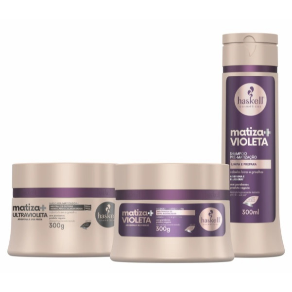 Kit Shampoo Matiza+, Mascara matiza+ Violeta e Mascara Matiza+ Ultravioleta Haskell