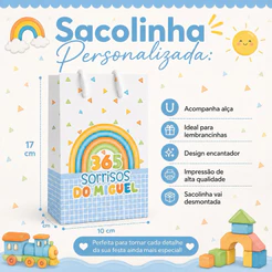 10 Sacolinhas Personalizadas Festa (365 Sorrisos) Azul