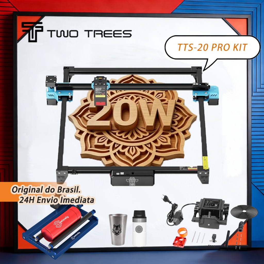 TWOTREES | Máquina de corte e gravação a laser TTS-20 Pro 20W & ROLO & Bomba, Área de corte 418*418mm