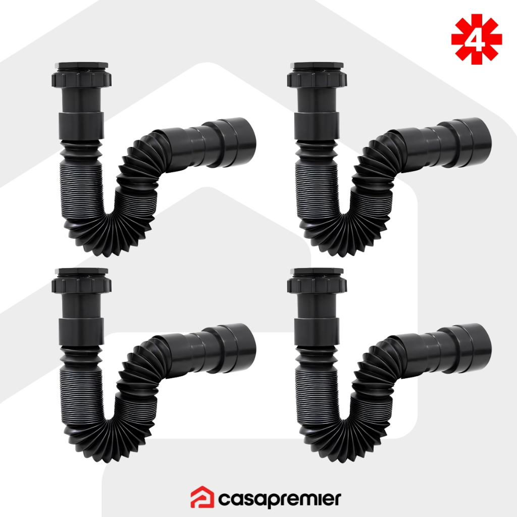 Kit 4 Sifão Sanfonado Extensivo Universal Pvc Preto Pia Cuba Tanque Exclusivo Casa Premier