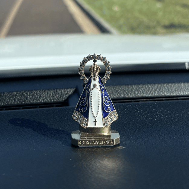 1/2/3 - Santinha de Carro Imagem Nossa Senhora Aparecida com Coroa Dourada para Carro
