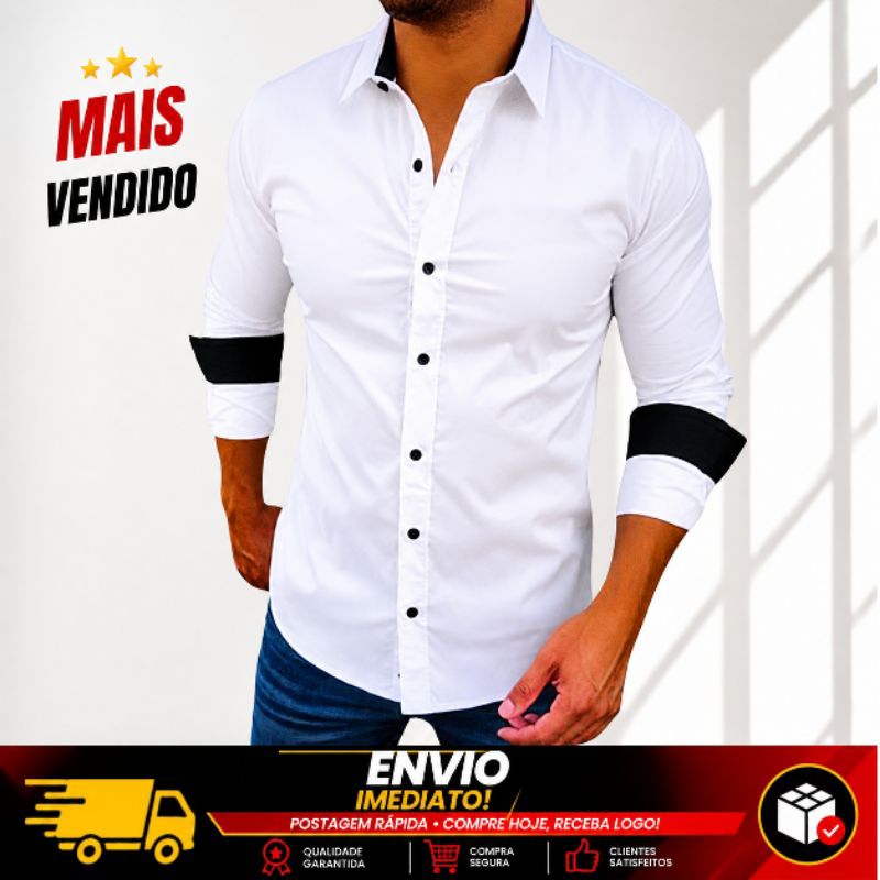 Camisa Masculina Social Manga Longa  Passa Fácil Casual Elegante